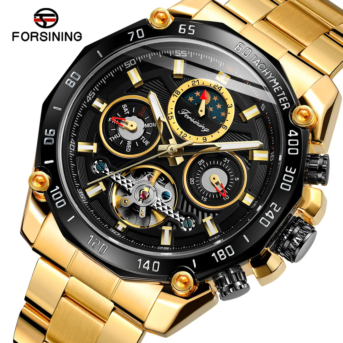 Reloj de hombre 2026 de lujo con fase lunar, tourbillon y movimiento automático, deportivo, de acero inoxidable, resistente al agua y luminoso