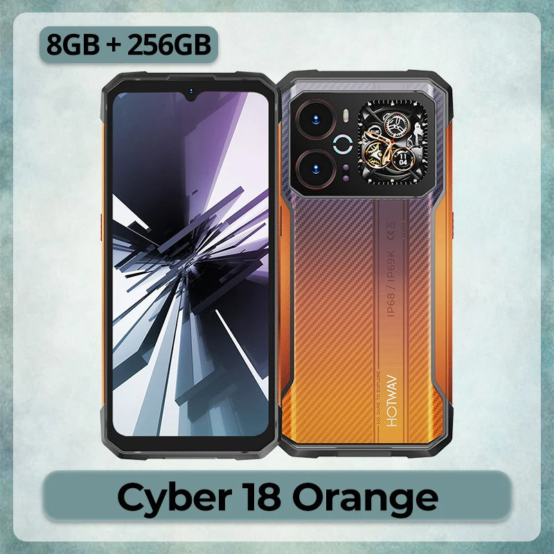 HOTWAV Cyber 18 Android 16 Octa-core Rugged Smartphone 6.75'' 120Hz Display RGB Dynamic Light 64MP Rear + 16MP Front + 20MP Night Vision Mobile Phone 6200mAh 20W Fast Charging 8GB RAM 256GB ROM 1080P Cellphone With Second Tou