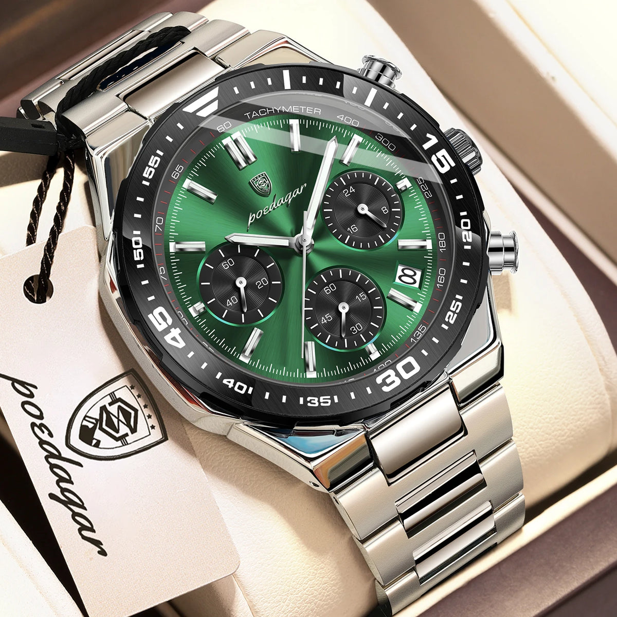 Reloj de cuarzo para hombre POEDAGAR, elegante, casual, luminoso, resistente al agua, de acero inoxidable, con cronógrafo y fecha