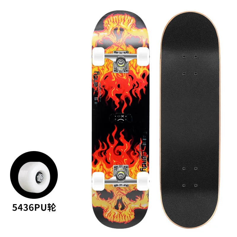 Patineta Completa para Trucos de Doble Patada, Madera de Arce, 4 Ruedas, Impresión por Transferencia de Calor, para Principiantes, Adultos y Niños