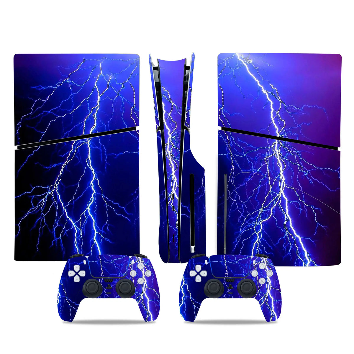 Skin con diseño de ondas para consola PS5 Slim edición disco y 2 mandos, adhesivo protector, pegatina removible para PS5 Slim edición disco