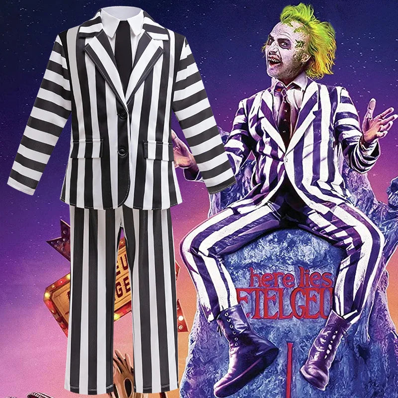 2025 nuevo disfraz de Halloween Cosplay Black Society Master Stripe conjunto de traje de Cosplay vestido de actuación conjunto de dos piezas de rayas clásicas