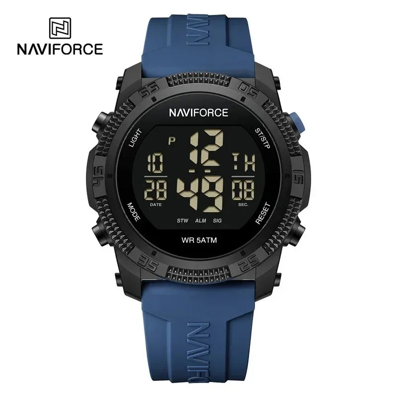 Reloj NAVIFORCE para hombre, digital LCD, a la moda, casual, con visualización de fecha y día de la semana, alarma, resistente al agua 3ATM, correa de silicona, reloj electrónico