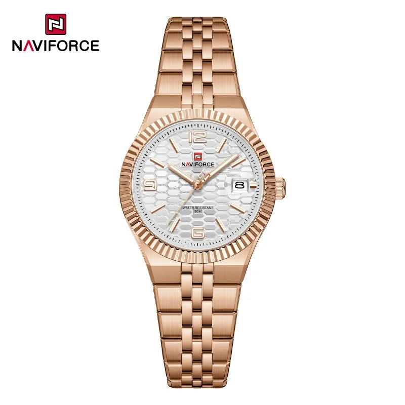 Reloj deportivo de cuarzo para mujer NAVIFORCE, reloj de pulsera impermeable de alta calidad para mujer con correa de acero, estilo romántico NF5079