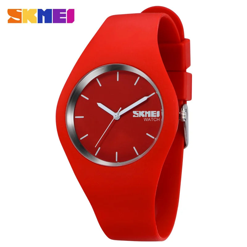 SKMEI Women Watches Man Silicone Strap 3Bar Waterproof Clock Quartz Wristwatches For Lady Fashion Casual Watch Female Gift 9068
