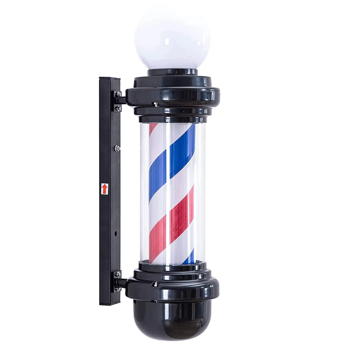 Luz LED tipo poste de barbero negra con bombilla y franjas rojo/azul
