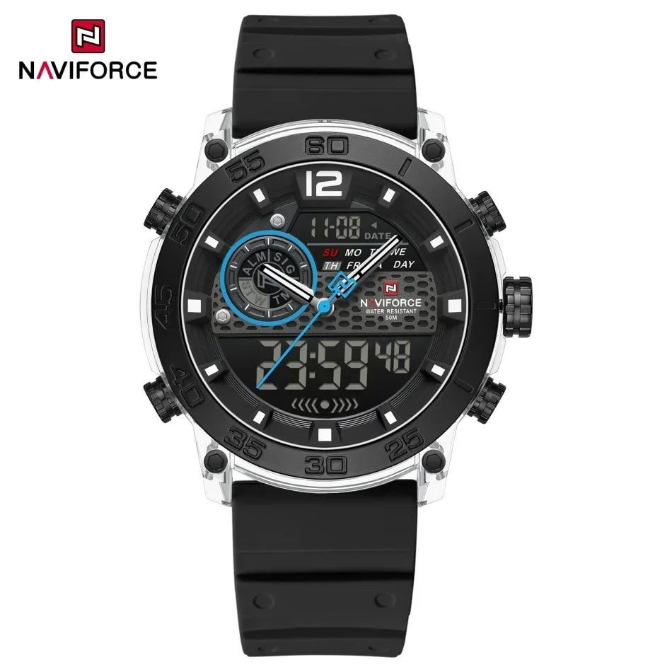 Reloj deportivo de moda para hombre NAVIFORCE, estilo militar, pantalla dual, resistente al agua, reloj de pulsera digital de cuarzo, adecuado para adolescentes 2026