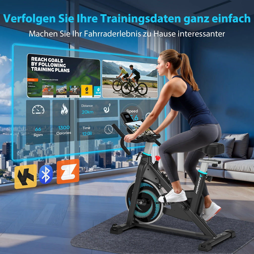 Bicicleta de ejercicio con resistencia ajustable Wenoker, bicicleta de spinning silenciosa para el hogar con monitor LED mejorado, soporte para tableta, bicicleta de ciclismo para uso en interiores, ideal para ejercicios card