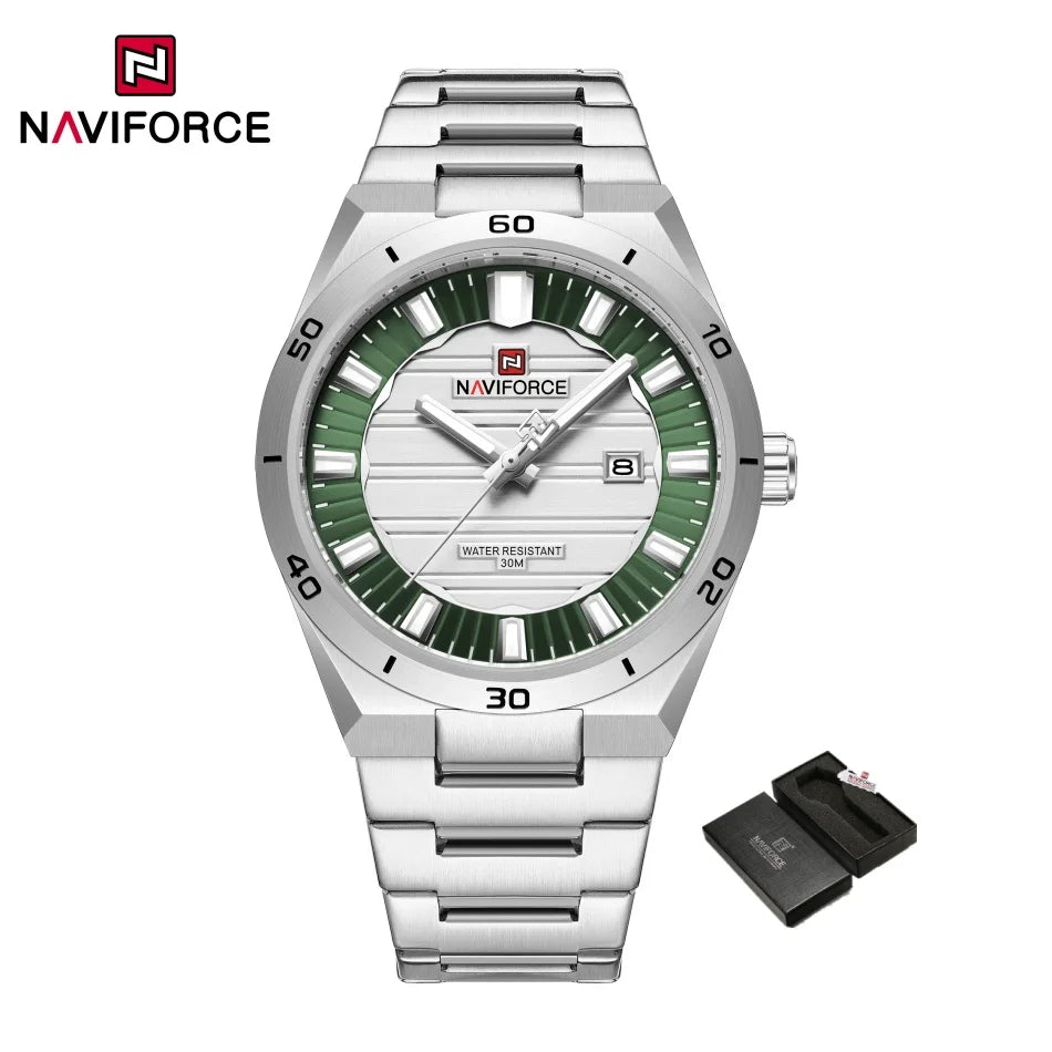 Reloj de cuarzo para hombre NAVIFORCE, original, resistente al agua, reloj de pulsera para hombre, correa de acero, cuarzo, visualización de fecha, luminoso, reloj de moda para hombre