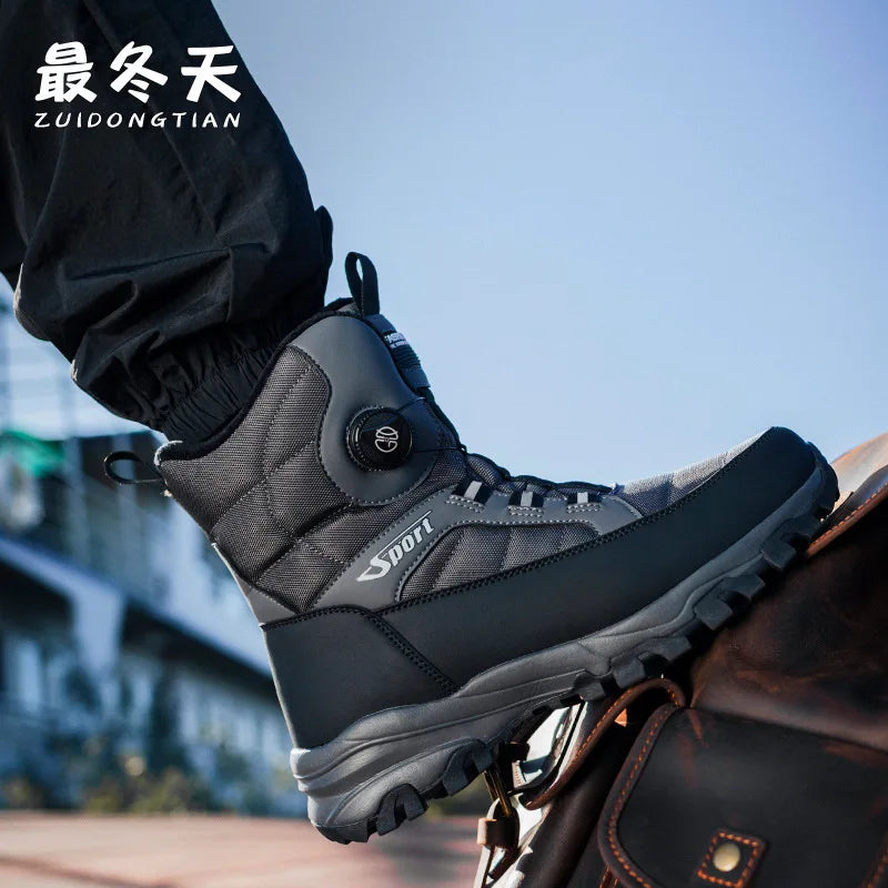 Botas de invierno para hombre 2025, nuevas botas de nieve cálidas, botas de esquí para deportes al aire libre de felpa gruesa, zapatos de invierno antideslizantes impermeables para hombre