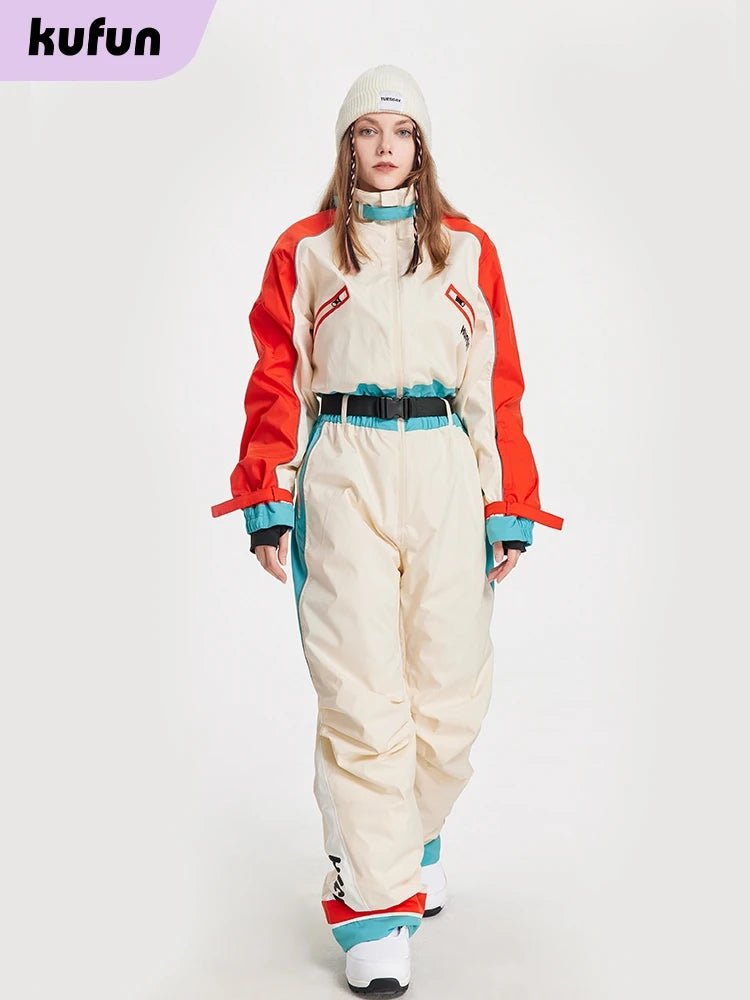 KUFUN-ropa de esquí, traje general, mono grueso impermeable, Snowboard, deporte de nieve a prueba de viento de una pieza, suelto, para adultos y adolescentes