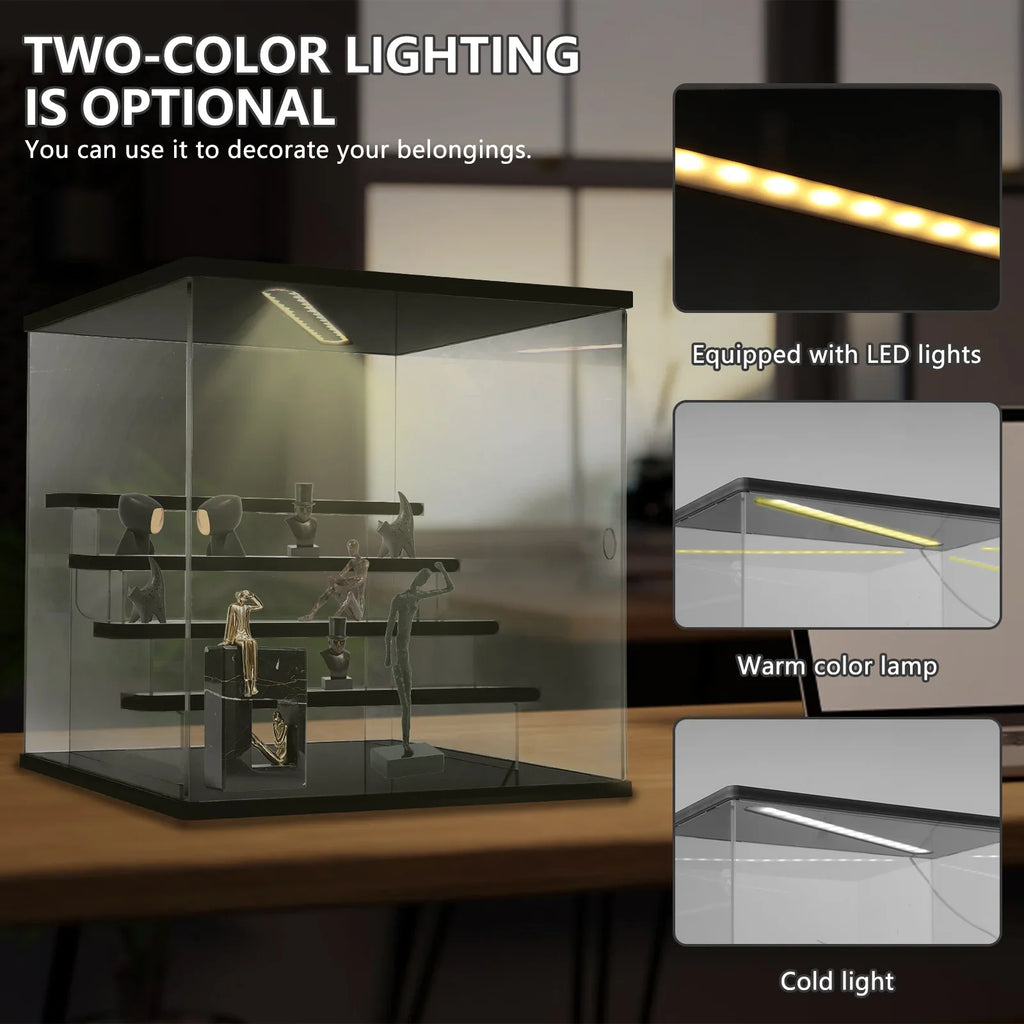 Vitrina expositora de acrílico de 3/5 niveles con luz LED para figuras, cajas sorpresa, organizador de juguetes, muñecos a prueba de polvo y figuras de acción