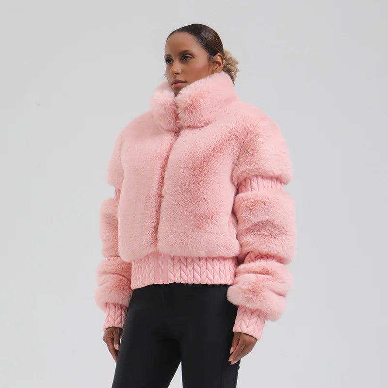 Chaqueta de Esquí para Mujer GSOU SNOW, Chaqueta de Snowboard con Piel Sintética, Ajustada, Aislante, Resistente al Viento, Gruesa y Cálida para Invierno, Mantiene el Calor hasta -30°C