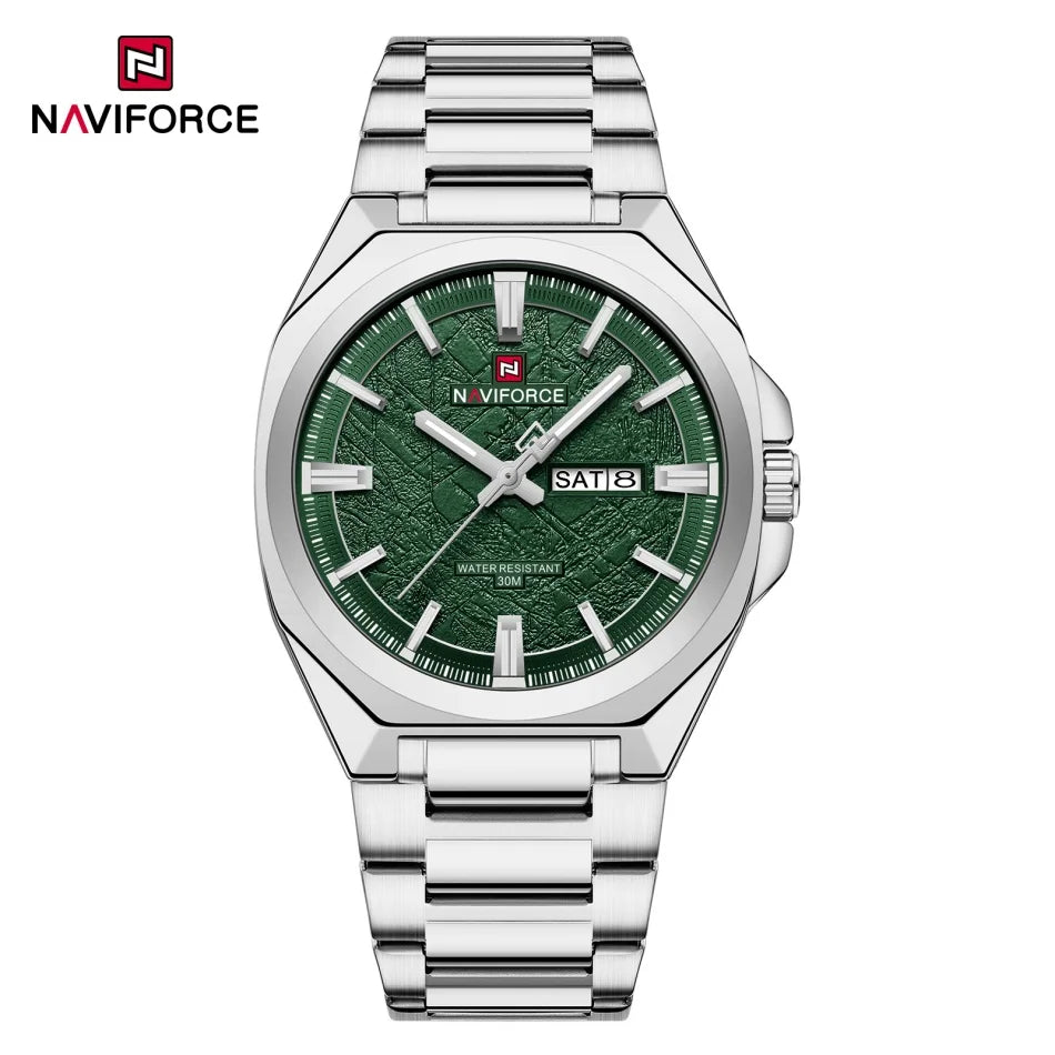 New Style NAVIFORCE Men's 3ATM Waterproof Luminous Pointer Display Stainless Steel Band Wrist Watch Luxury Boy‘s Watches
