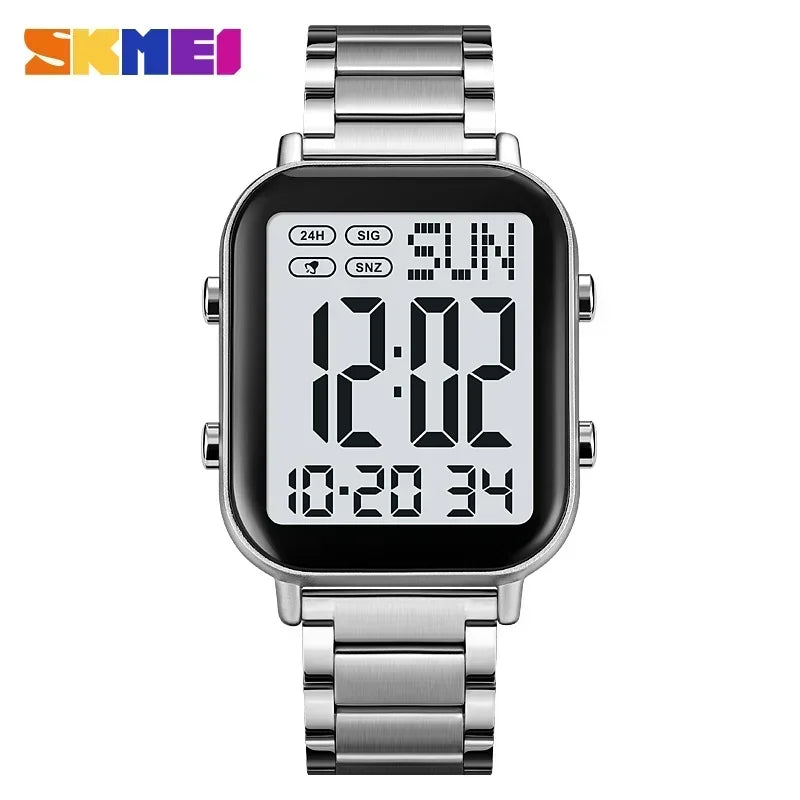 SKMEI 2259 Luxury Waterproof Sport Electronic Mens Wristwatch EL Display Stainless Steel Digital Watch for Men 1859 Reloj Hombre