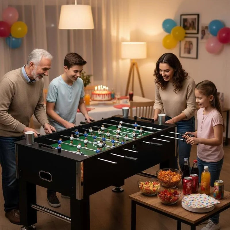 Black Steel Foosball Table Football Tables Soccer 140x74.5x87.5cm Game Room Basement Man Cave Recreation Fathers Day Gift Summer Party