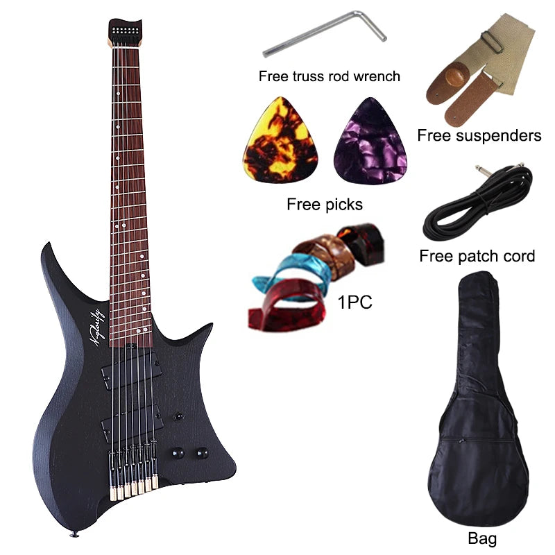 Guitarra eléctrica sin cabeza de 7 cuerdas, diseño de traste de 30 pulgadas, cuerpo de fresno sólido, escala 686, Mini guitarra mate Natural de alta calidad