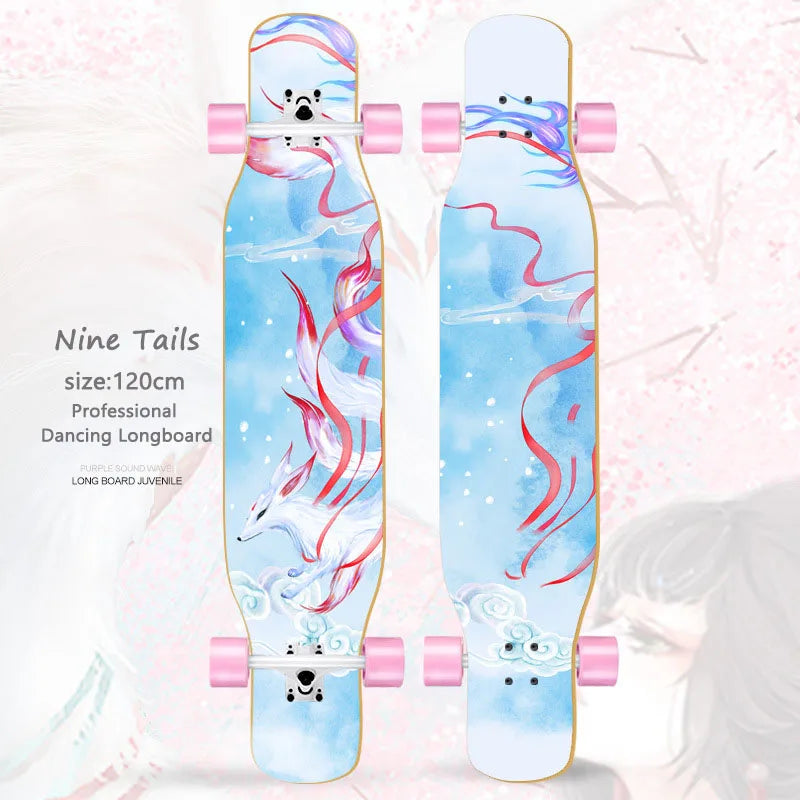 Patineta Completa para Mujer, Longboard de 110/120 cm, Tabla de Madera de Arce de 7 Capas, Ruedas de PU, para Principiantes, Freestyle, Baile Callejero