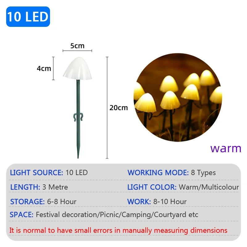 LEDsolar Mushroom Lawn Lamp Outdoor Waterproof 8-mode Fairy Path Landscape Lamp Courtyard Terrace Garden Decorative Light String