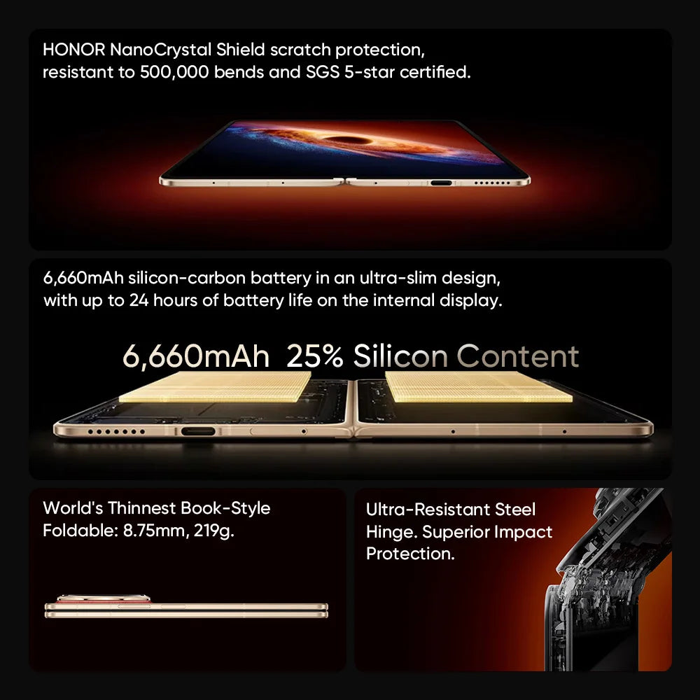 Smartphone HONOR Magic V6 5G Versión UE Snapdragon 8 Elite Gen5 Batería de 6660mAh SuperCharge de 80W MagicOS 10 Pantalla OLED de 7.95" IP69