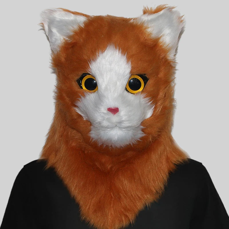 Máscara de zorro de felpa con boca móvil para Halloween, máscaras de cabeza completa de perro y Lobo, máscara de Animal realista, accesorios de disfraces de fiesta de Halloween