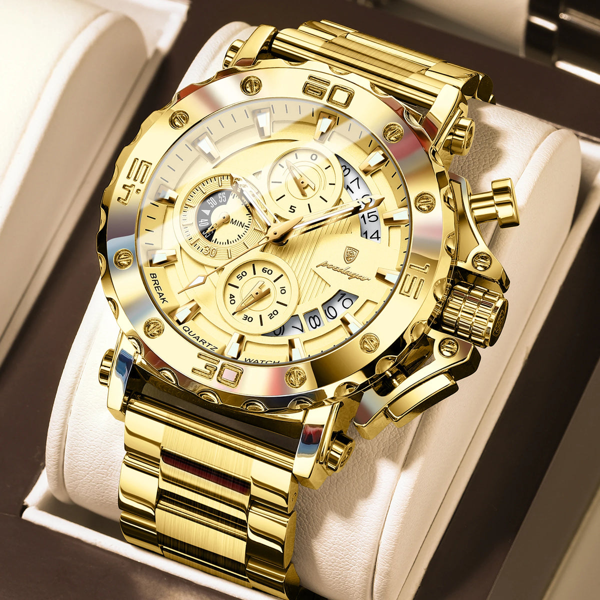Reloj de moda POEDAGAR para hombre, reloj de pulsera de cuarzo, impermeable, luminoso, con calendario, cronógrafo, de acero inoxidable, reloj de lujo para hombre