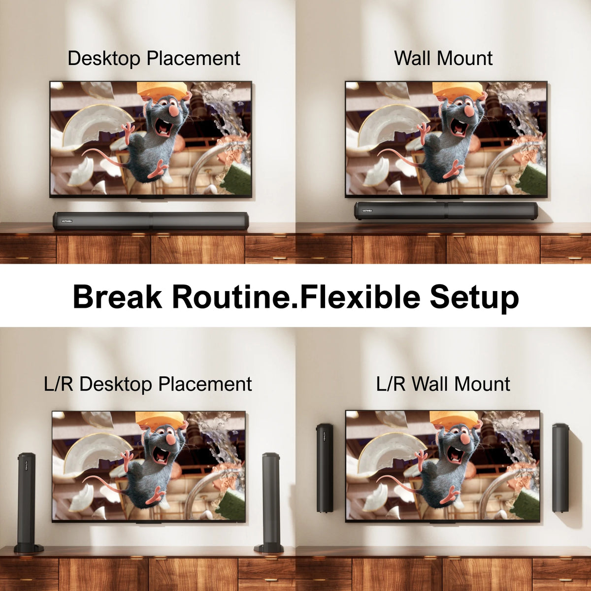 ULTIMEA Apollo S50 Barra de Sonido Desmontable 2 en 1 de 200W y 4.1 Canales con Subwoofer, Sistema de Cine en Casa para Smart TV