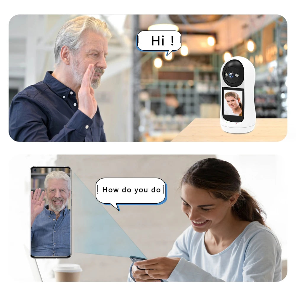 Cámara con Wifi 2K, 3MP, pantalla IPS de 2,8 pulgadas, seguimiento humano, Audio bidireccional, PTZ, videollamada, intercomunicador, Monitor inteligente para bebé, Icsee