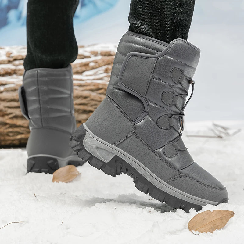Nuevas botas de nieve cálidas de felpa para hombre, botas altas de invierno para hombre, botas impermeables para motocicleta de invierno, botas de senderismo antideslizantes para exteriores para hombre