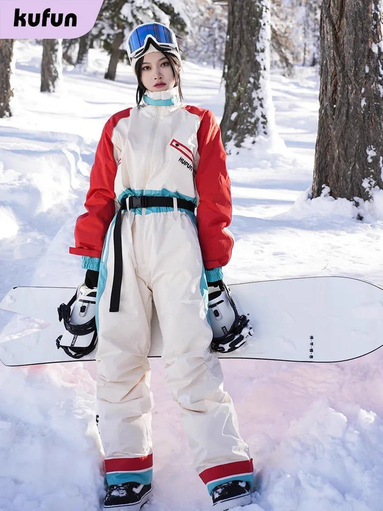 KUFUN-ropa de esquí, traje general, mono grueso impermeable, Snowboard, deporte de nieve a prueba de viento de una pieza, suelto, para adultos y adolescentes