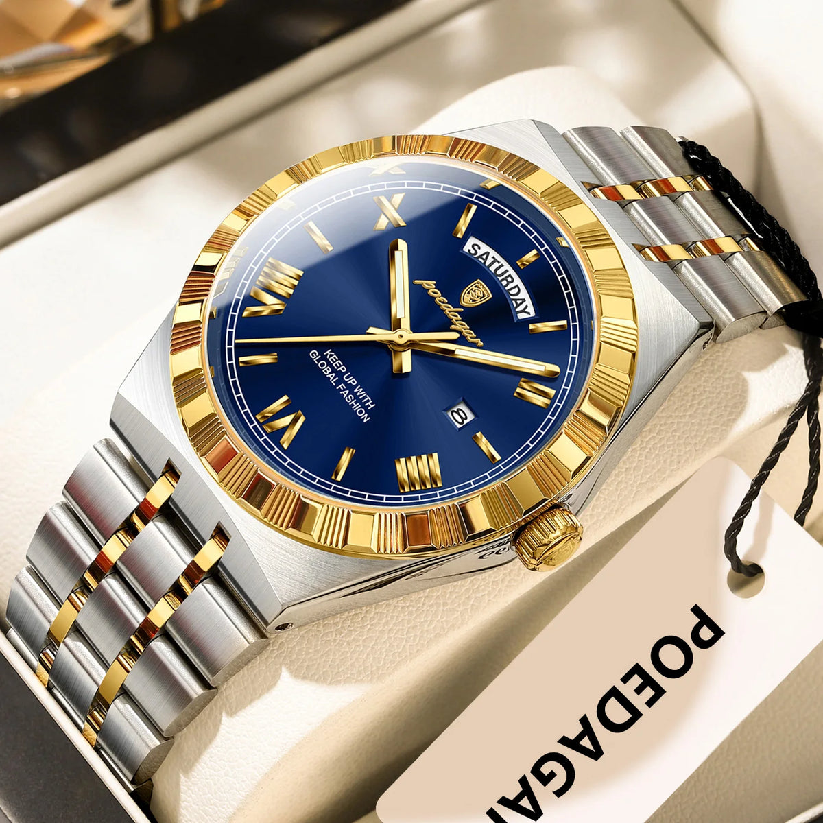 Reloj de pulsera de lujo POEDAGAR para hombre, con fecha, día, resistente al agua, luminoso, de cuarzo y acero inoxidable, estilo ejecutivo.