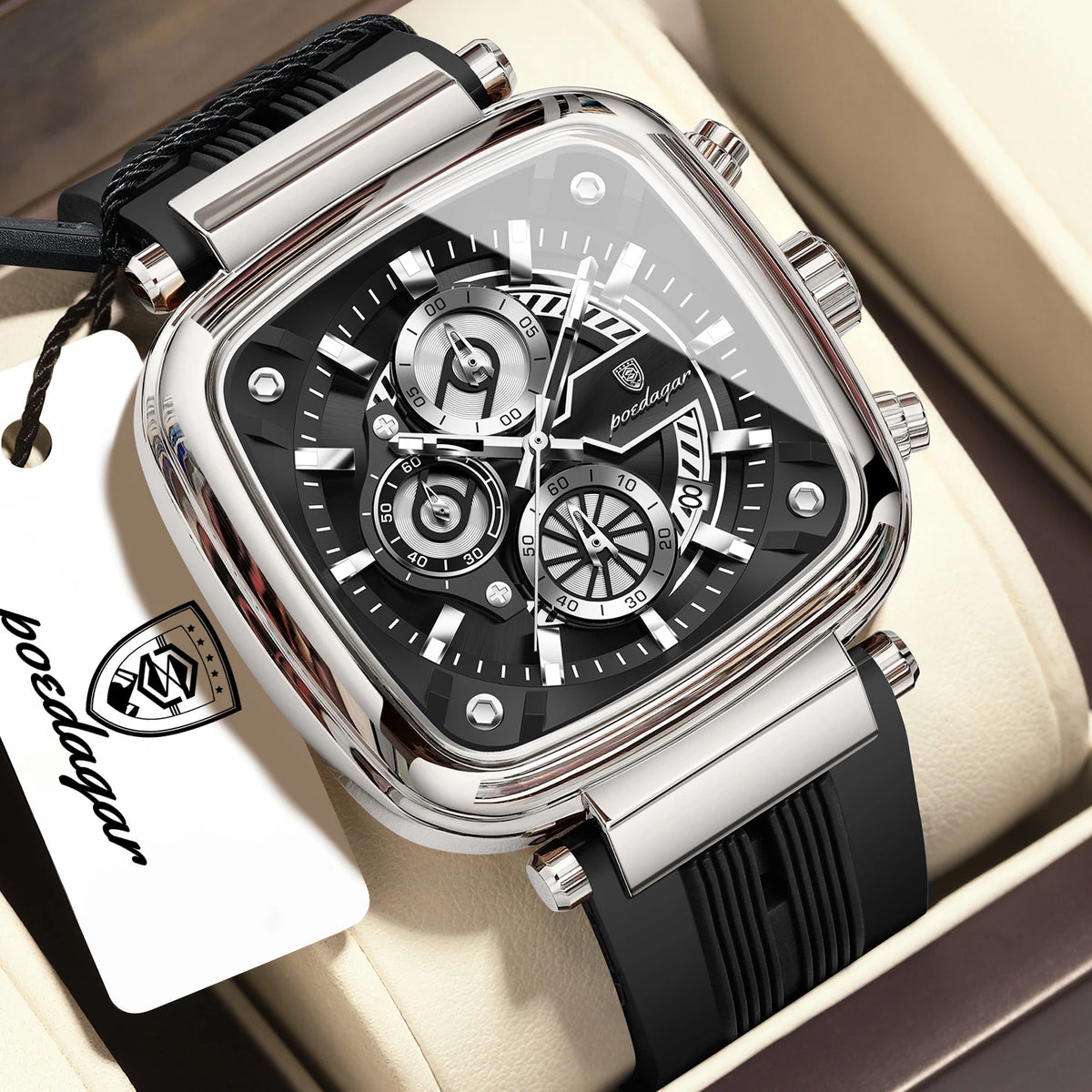 POEDAGAR Sports Watches For Men Fashion Waterproof Luminous Date Man Wristwatch Chronograph Quartz Silicone Men Watch Male Reloj