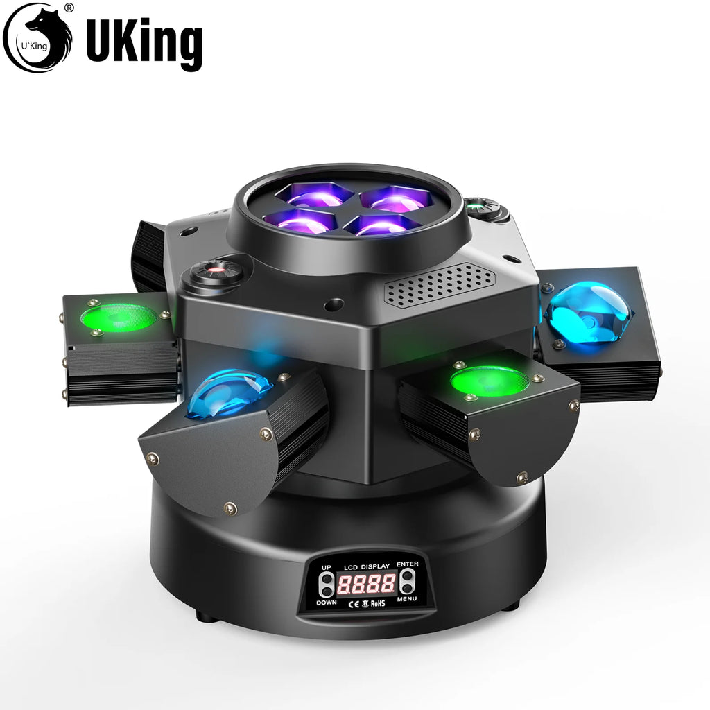 Luces móviles U'King LED de 6 brazos, 150W RGBW 4 en 1, efecto Beam/Wash/Zoom, luz de escenario DMX512, luz de DJ para bodas, fiestas, KTV, espectáculos.