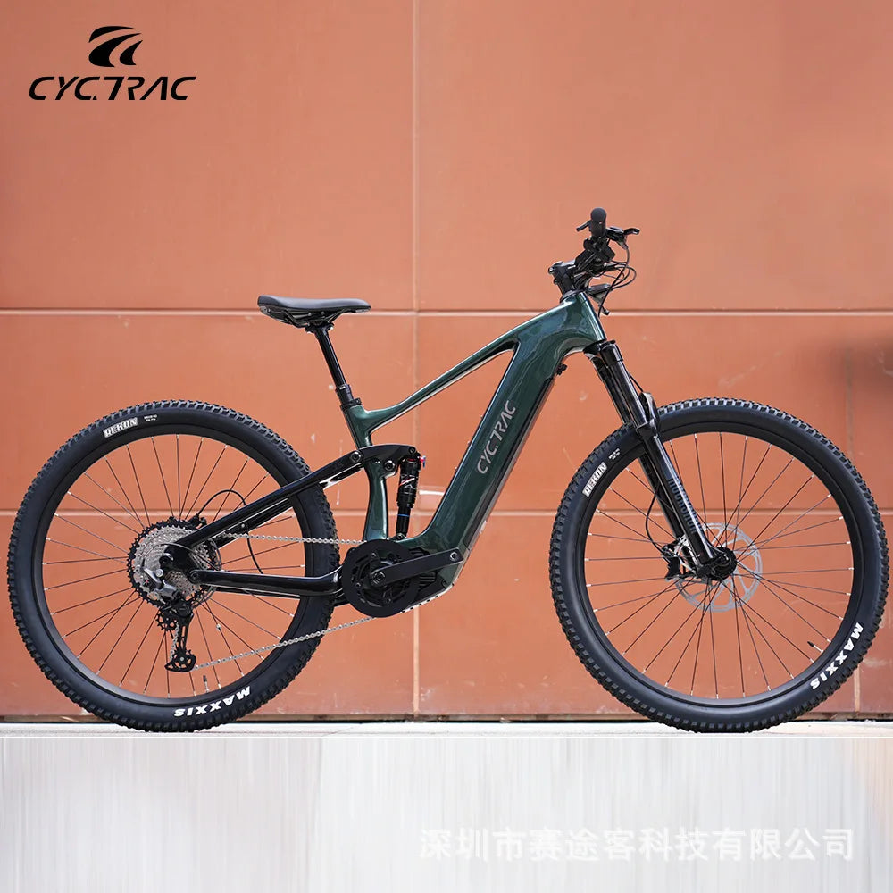 Bicicleta eléctrica de fibra de carbono, doble suspensión trasera, bicicleta de montaña eléctrica
