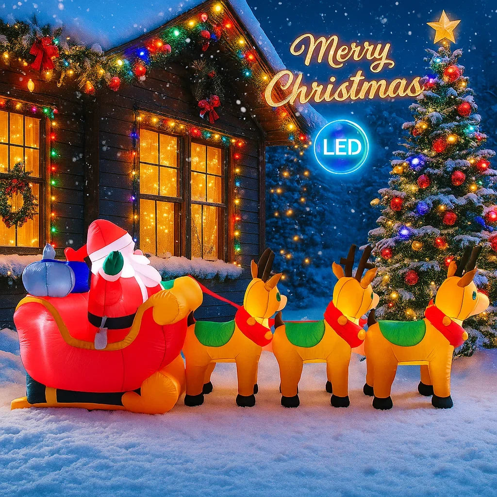 Juguete inflable de Papá Noel de 10,17 pies, trineo, Reno, decoración de patio de Navidad, suministros de Navidad iluminados con LED, adorno para el hogar, regalo festivo