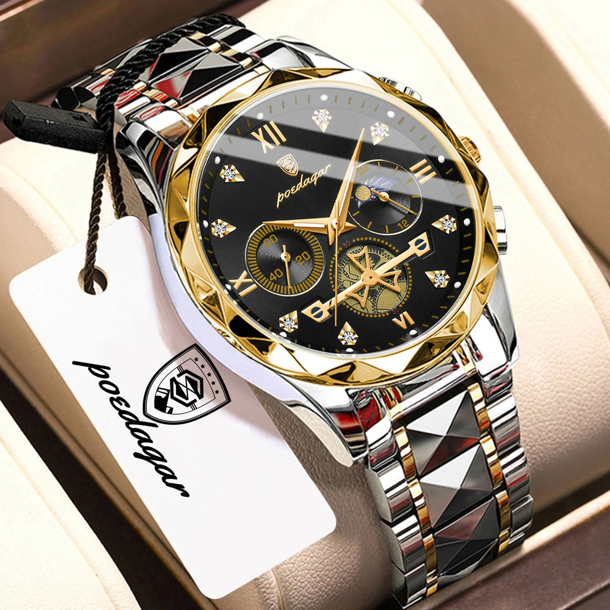 Reloj de pulsera creativo POEDAGAR para hombre, reloj de cuarzo empresarial de acero inoxidable, cronógrafo, resistente al agua, luminoso, a la moda