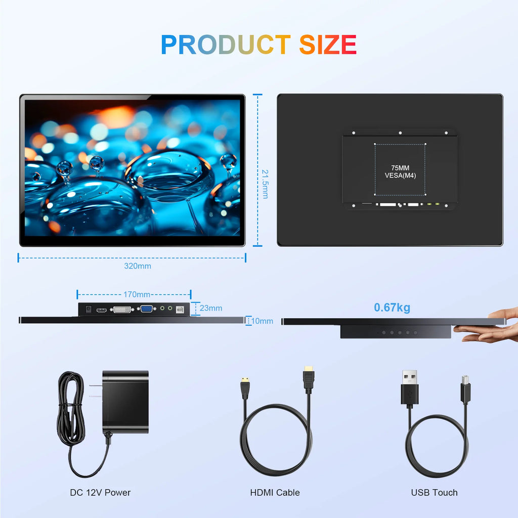 Monitor portátil Unew Premium de 14 pulgadas con pantalla táctil y resolución de 1920x1200 IPS para computadora, segunda pantalla para laptop, teléfono, CCTV, bricolaje y automóvil.