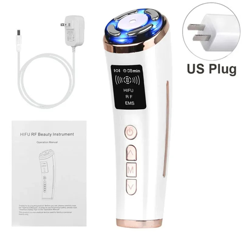 Mini Máquina HIFU de Uso Doméstico, Dispositivo de Rejuvenecimiento Facial con Radiofrecuencia, LED y Ultrasonido, Masajeador Antiarrugas para Rostro, Cuello, Ojos y Barbilla