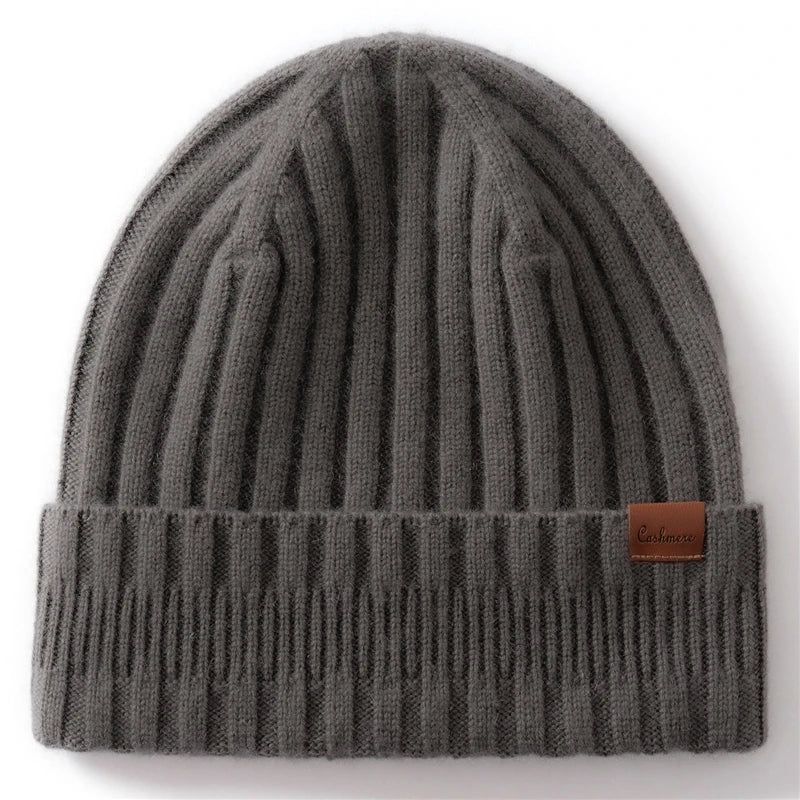Gorros de punto de Cachemira de calidad a elección para mujeres/hombres, gorro de invierno informal para exteriores, gorros acanalados de moda, gorro cálido de Color sólido Unisex