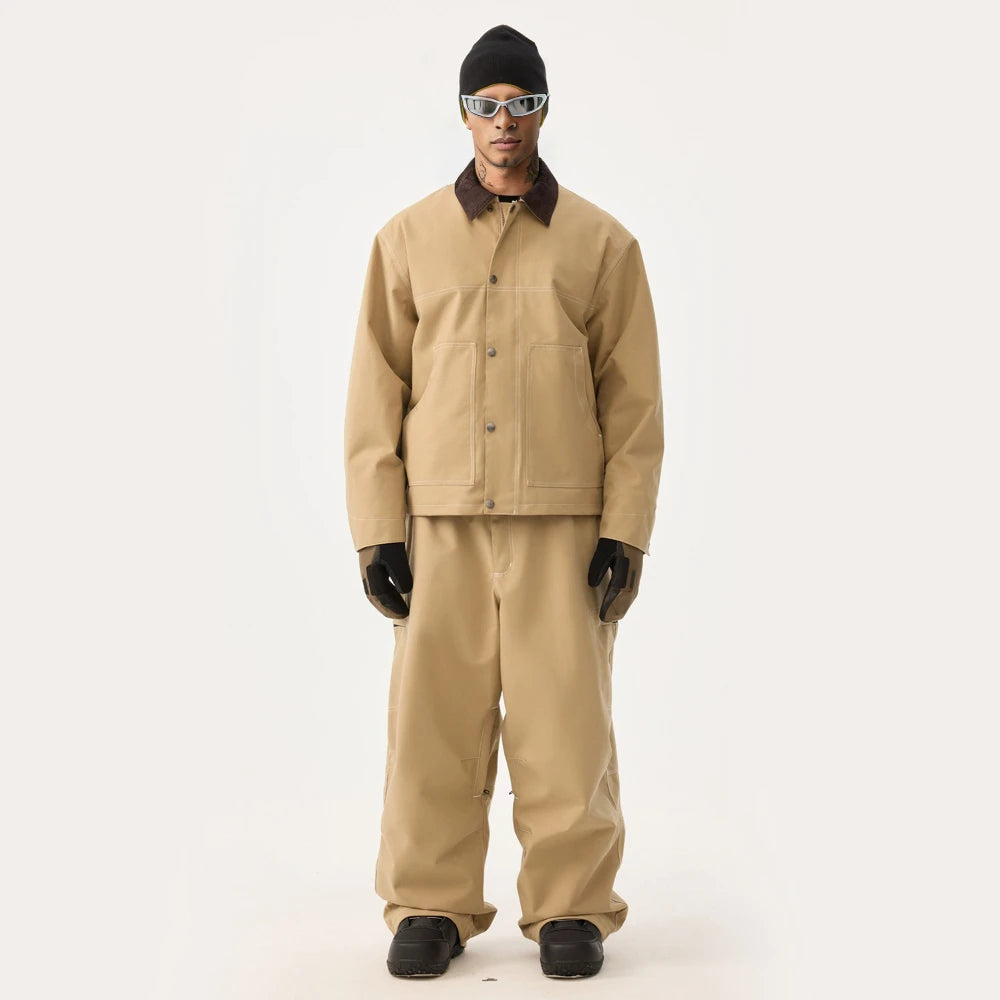 GSOU SNOW Traje de esquí americano holgado, ropa de invierno a prueba de viento, cálida, de talla grande, conjunto de chaqueta y pantalones de snowboard con bloques de color, súper holgado