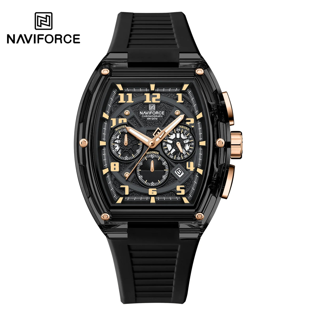 Reloj para hombre NAVIFORCE de tendencia deportiva, cronógrafo multifuncional, alta calidad, resistente al agua 50 m y a prueba de golpes.