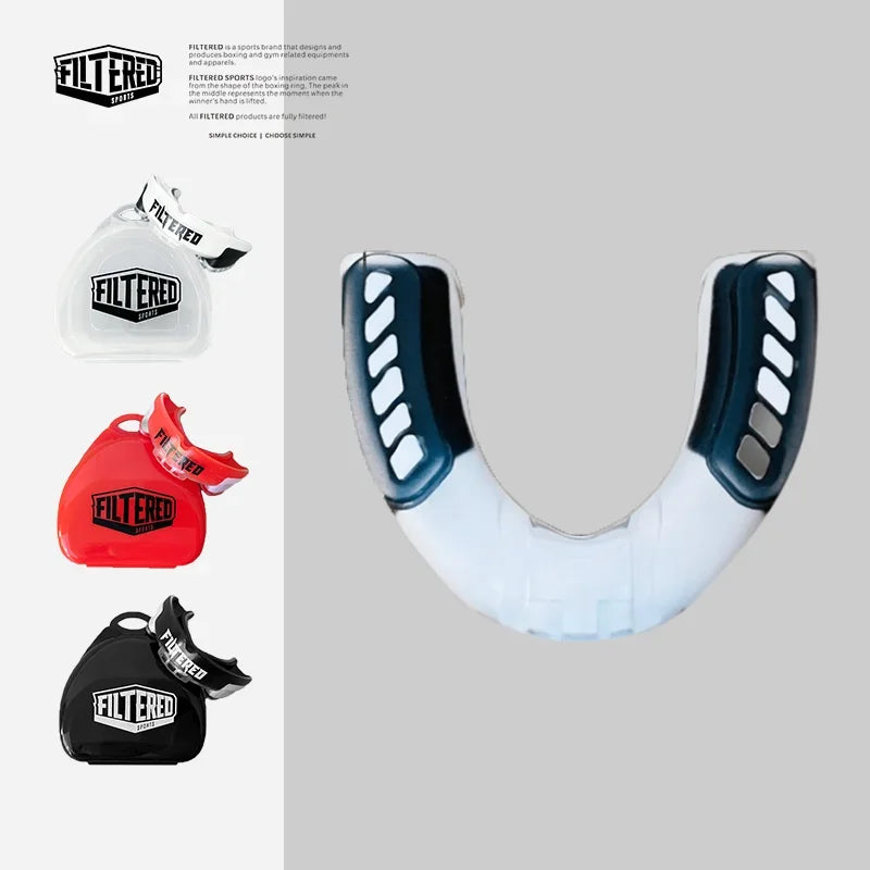 Protector bucal deportivo filtrado para adultos, Muay Thai, boxeo, dientes, Rugby, entrenamiento de lucha, protección, tirantes Mma, protector bucal de lucha