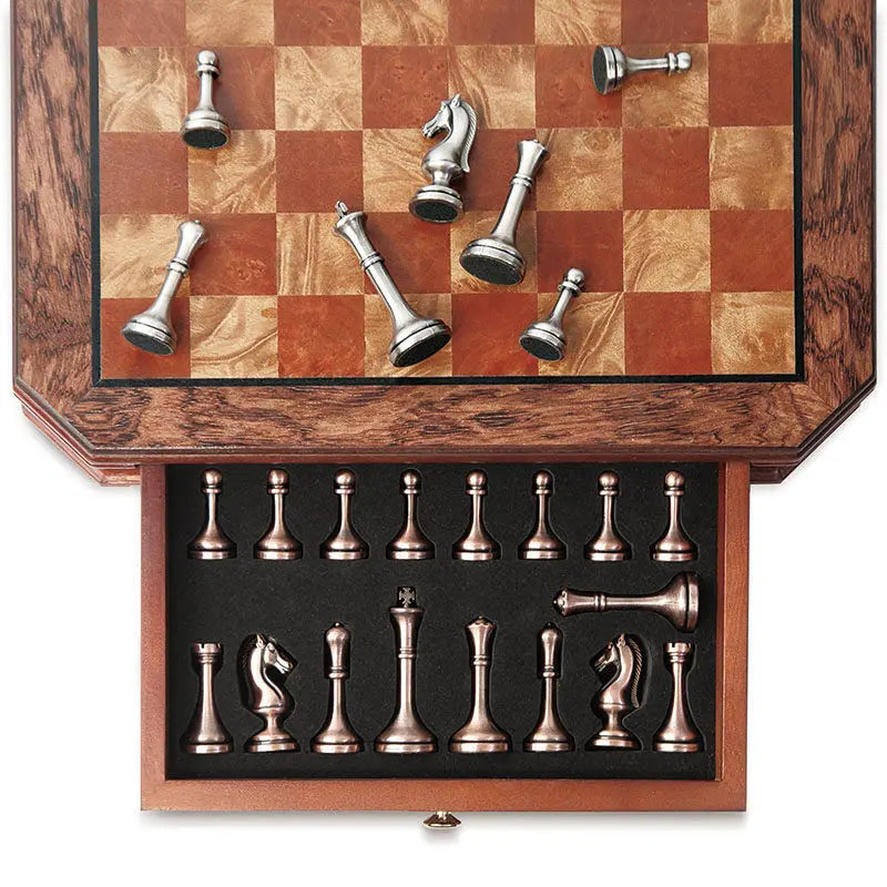 Juego de ajedrez internacional de alta gama de 30,5 cm/12 pulgadas con piezas de metal, incluye 2 reinas adicionales. Varios regalos para festividades.