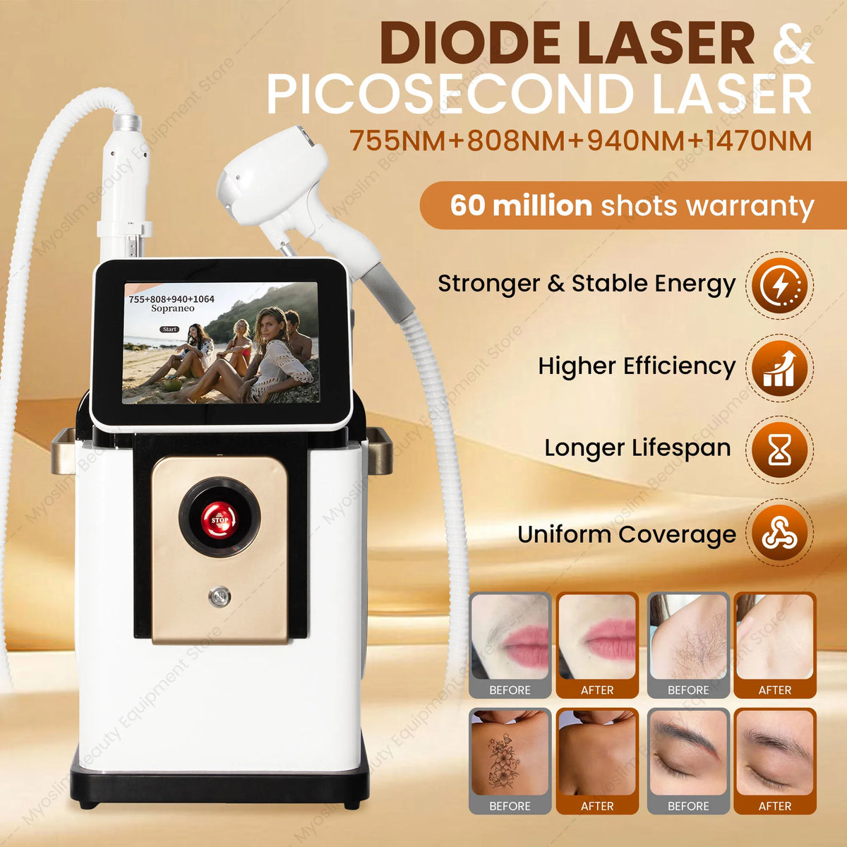 Dispositivo de Belleza 2 en 1 Swan 808 Blanco de Escritorio, Pantalla Táctil 4K con Refrigeración de Ultra Baja Temperatura, Terapia Indolora Segura y Cómoda para la Piel