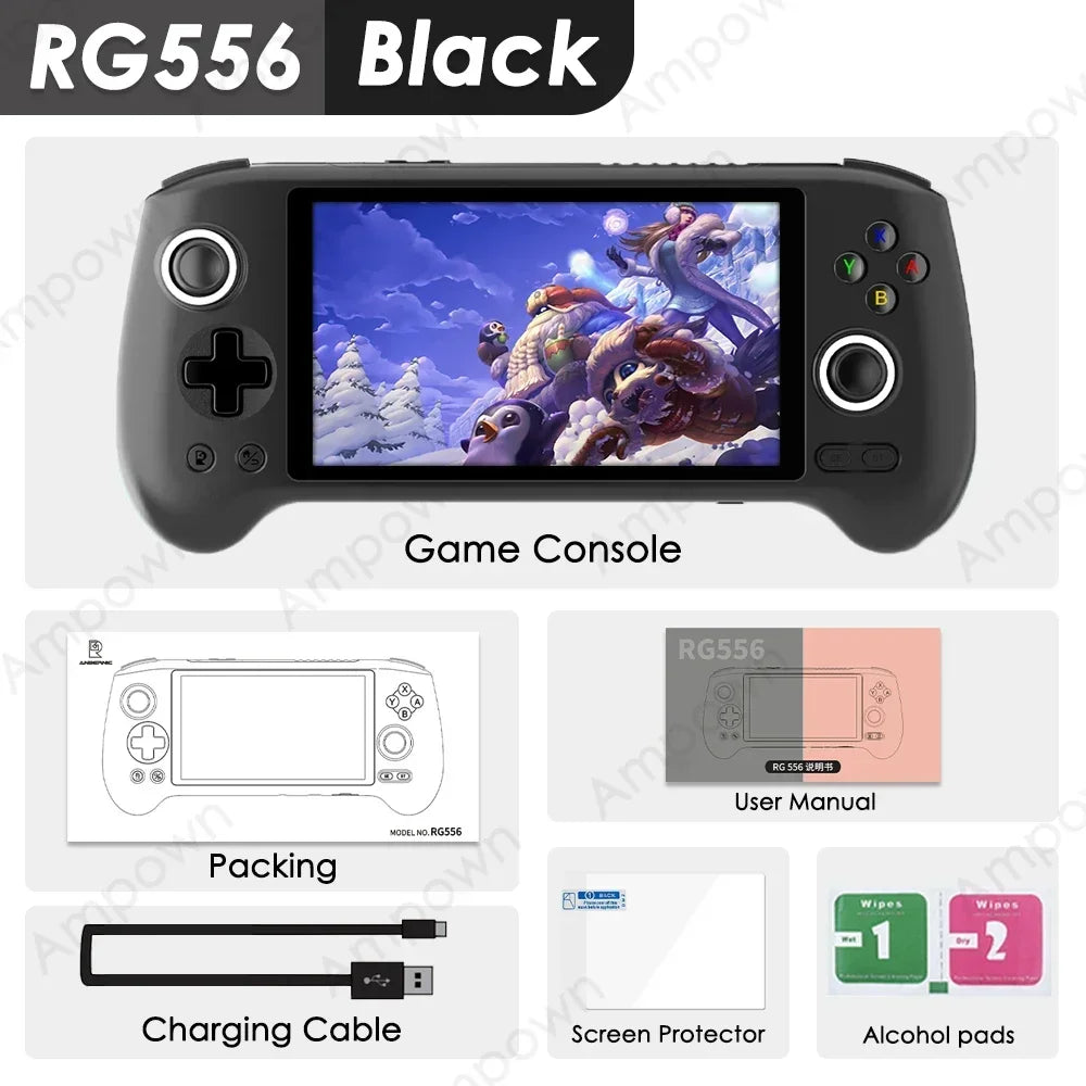 Consola de juegos portátil ANBERNIC con pantalla AMOLED de 5.48'', sistema operativo Android 13, batería de 5500 mAh, Bluetooth 5.0, consola de juegos retro, reproductor de videojuegos portátil RG556