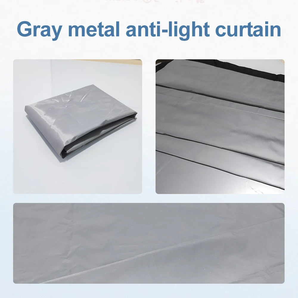 Pantalla de proyección gris antíluz, tela gruesa y costuras, plegada