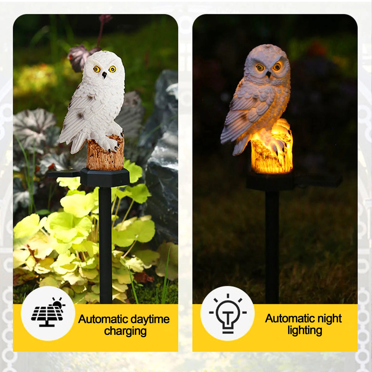 2 Packs Outdoor LED Owl Lawn Lamps Solar Garden Stake Light Plug-In Courtyard Ground Solar Energy Decoration