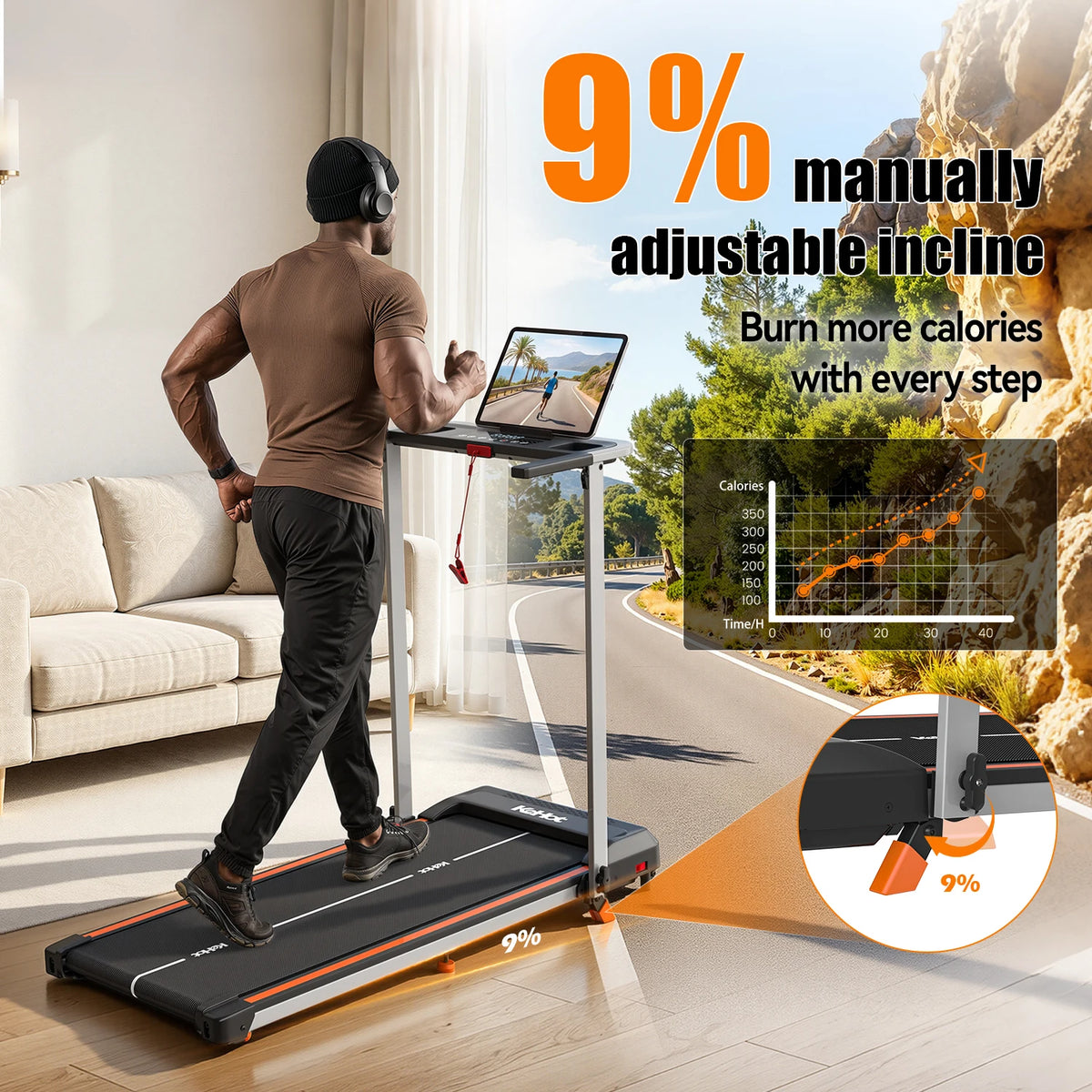 Caminadora KeHot Home con APP Bluetooth, Máquina de Correr Plegable de 1-12 Km/h, Compatible con EQISport/Zwift/Kinomap, Pantalla LED, Inclinación Ajustable, Capacidad de 125 kg, Caminadora Compacta para Cardio.