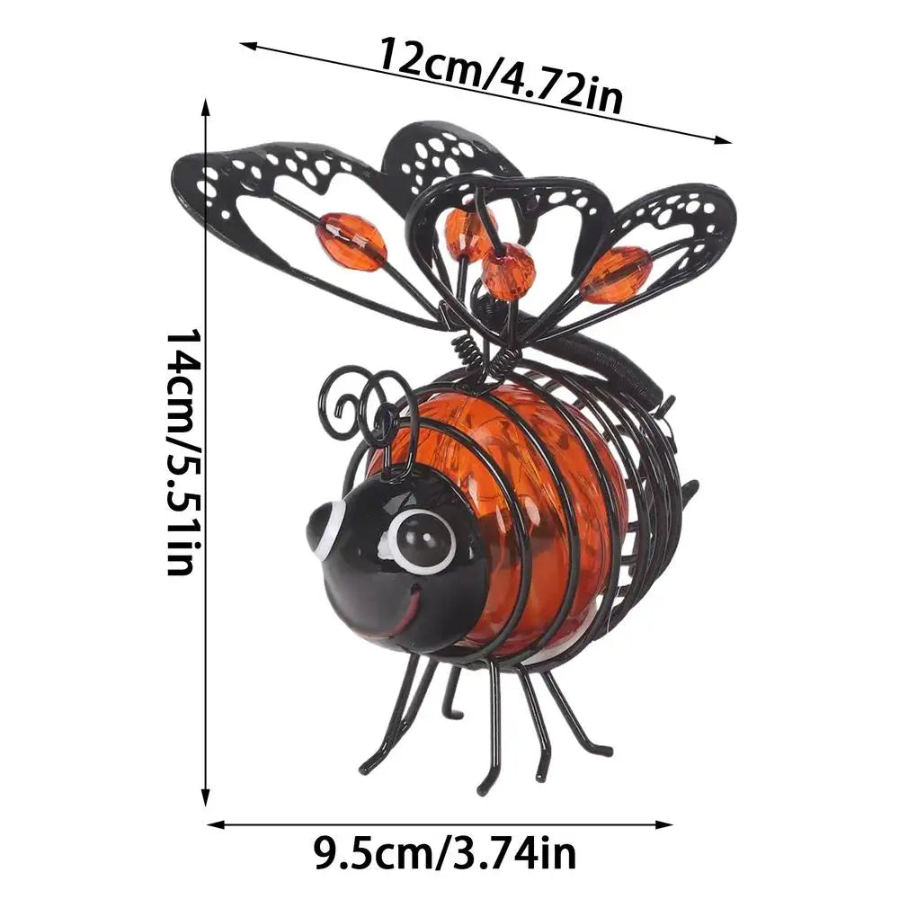 1pc Solar Iron Bee Statue Lights Outdoor Waterproof Hanging Tree Ornaments for Fence Yard Courtyard Garden Art Christmas Decor