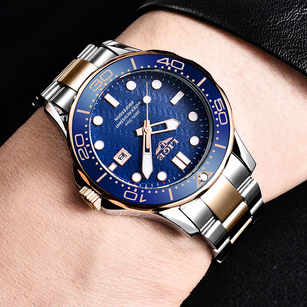 LIGE Luxury Man Wristwatch Waterproof Luminous Date Week Men Clock Stainless Steel Business Men's Watches Quartz Male Reloj